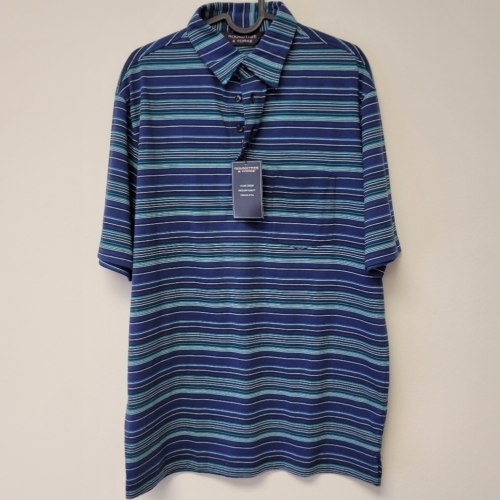 Roundtree & Yorke Jersey Stripe polo shirt Light Green Aqua M